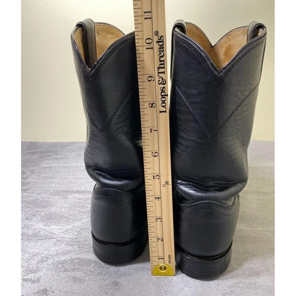 Vintage Justin 3133 Boots Mens Size 8D Black Leather Western Roper Cowboy Ranch